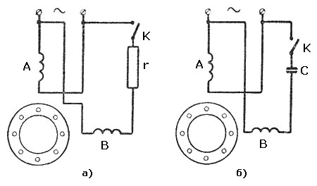 Схема пуска однофазных асинхронных двигателей